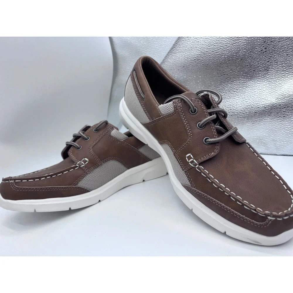 Chaps Mens Brown Mesh Boat Shoes Memory Foam Comfort Loafers Size 11.5